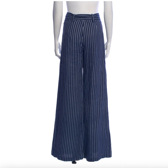 Alexis Cade Navy White Stripe Linen Wide Leg High Rise Pants XS - Picture 3 of 5